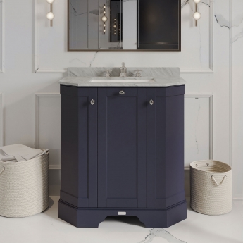 Hudson Reed Old London Angled Floor Standing Vanity Unit with 3TH Grey Marble Top Basin 750mm Wide - Twilight Blue
