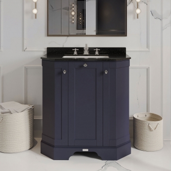 Hudson Reed Old London Angled Floor Standing Vanity Unit with 3TH Black Marble Top Basin 750mm Wide - Twilight Blue