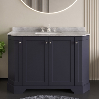Hudson Reed Old London Angled Floor Standing Vanity Unit with 3TH Grey Marble Top Basin 1200mm Wide - Twilight Blue