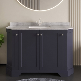 Hudson Reed Old London Angled Floor Standing Vanity Unit with 1TH Grey Marble Top Basin 1200mm Wide - Twilight Blue
