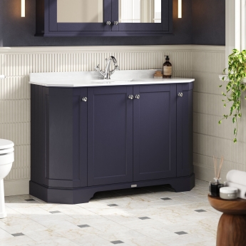 Hudson Reed Old London Angled Floor Standing Vanity Unit with 1TH White Marble Top Basin 1200mm Wide - Twilight Blue | Product Image