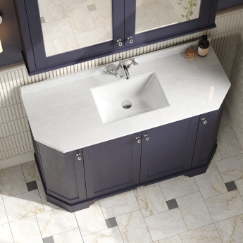 Hudson Reed Old London Angled Floor Standing Vanity Unit with 1TH White Marble Top Basin 1200mm Wide - Twilight Blue | Product Image
