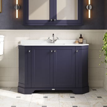 Hudson Reed Old London Angled Floor Standing Vanity Unit with 1TH White Marble Top Basin 1200mm Wide - Twilight Blue | Product Image