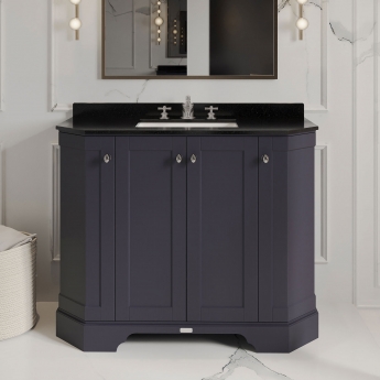 Hudson Reed Old London Angled Floor Standing Vanity Unit with 3TH Black Marble Top Basin 1000mm Wide - Twilight Blue