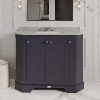 Hudson Reed Old London Angled Floor Standing Vanity Unit with 3TH Grey Marble Top Basin 1000mm Wide - Twilight Blue