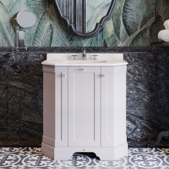 Hudson Reed Old London Angled Floor Standing Vanity Unit with 3TH White Marble Top Basin 750mm Wide - Timeless Sand