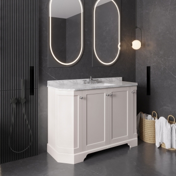 Hudson Reed Old London Angled Floor Standing Vanity Unit with 3TH White Marble Top Basin 1200mm Wide - Timeless Sand