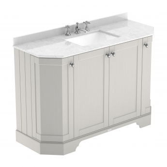 Hudson Reed Old London Angled Floor Standing Vanity Unit with 3TH White Marble Top Basin 1200mm Wide - Timeless Sand
