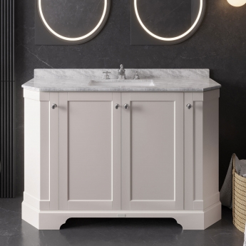 Hudson Reed Old London Angled Floor Standing Vanity Unit with 3TH White Marble Top Basin 1200mm Wide - Timeless Sand