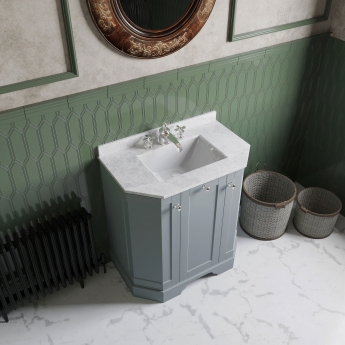 Hudson Reed Old London Angled Floor Standing Vanity Unit with 3TH White Marble Top Basin 750mm Wide - Hunter Green
