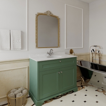 Hudson Reed Old London Floor Standing Vanity Unit with 1TH White Marble Top Basin 1000mm Wide - Hunter Green