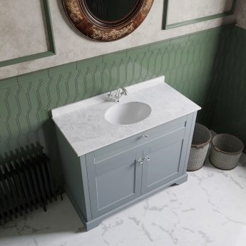Hudson Reed Old London Floor Standing Vanity Unit with 1TH White Marble Top Basin 1000mm Wide - Storm Grey
