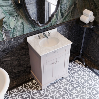 Hudson Reed Old London Floor Standing Vanity Unit with 3TH White Marble Top Basin 600mm Wide - Timeless Sand
