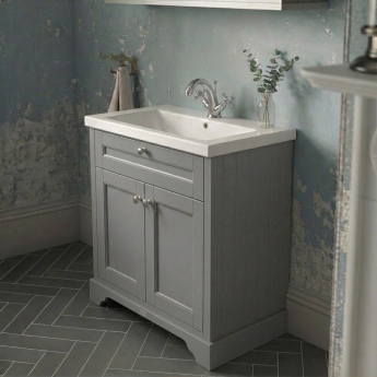 Hudson Reed Old London Floor Standing Vanity Unit with 1TH Contemporary Basin 800mm Wide - Storm Grey | Product Image