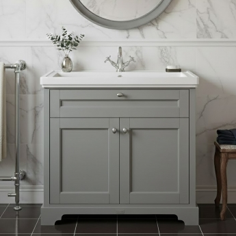 Hudson Reed Old London Floor Standing Vanity Unit with 1TH Classique Basin 1000mm Wide - Storm Grey | Product Image