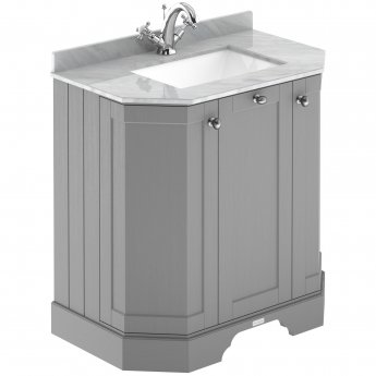 Hudson Reed Old London Angled Floor Standing Vanity Unit with 1TH Grey Marble Top Basin 750mm Wide - Storm Grey