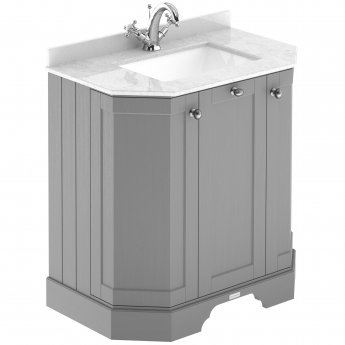 Hudson Reed Old London Angled Floor Standing Vanity Unit with 1TH White Marble Top Basin 750mm Wide - Storm Grey