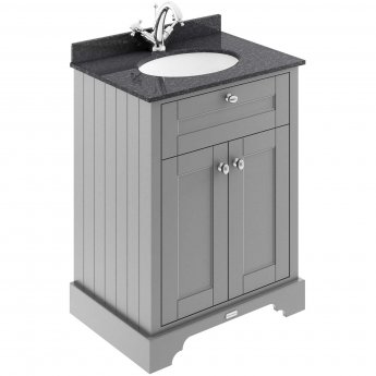 Hudson Reed Old London Floor Standing Vanity Unit with 1TH Black Marble Top Basin 600mm Wide - Storm Grey | Product Image