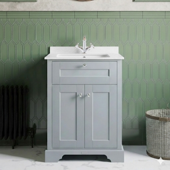 Hudson Reed Old London Floor Standing Vanity Unit with 1TH White Marble Top Rectangular Basin 600mm Wide - Storm Grey
