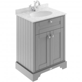 Hudson Reed Old London Floor Standing Vanity Unit with 1TH Grey Marble Top Basin 600mm Wide - Storm Grey