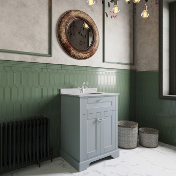 Hudson Reed Old London Floor Standing Vanity Unit with 1TH Grey Marble Top Basin 600mm Wide - Storm Grey