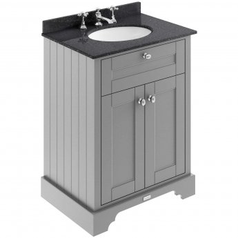 Hudson Reed Old London Floor Standing Vanity Unit with 3TH Black Marble Top Basin 600mm Wide - Storm Grey