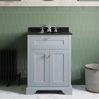 Hudson Reed Old London Floor Standing Vanity Unit with 3TH Black Marble Top Basin 600mm Wide - Storm Grey