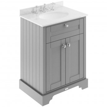 Hudson Reed Old London Floor Standing Vanity Unit with 3TH White Marble Top Basin 600mm Wide - Storm Grey | Product Image