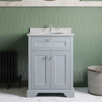 Hudson Reed Old London Floor Standing Vanity Unit with 3TH Grey Marble Top Basin 600mm Wide - Storm Grey