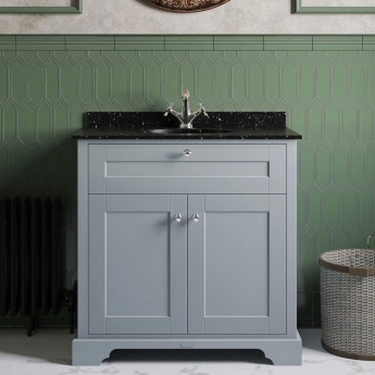 Hudson Reed Old London Floor Standing Vanity Unit with 1TH Black Marble Top Basin 800mm Wide - Storm Grey