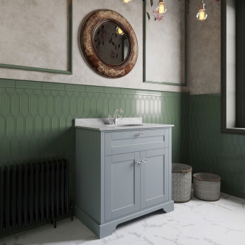 Hudson Reed Old London Floor Standing Vanity Unit with 1TH Grey Marble Top Basin 800mm Wide - Storm Grey
