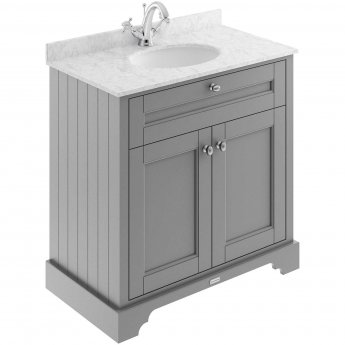 Hudson Reed Old London Floor Standing Vanity Unit with 1TH Grey Marble Top Basin 800mm Wide - Storm Grey