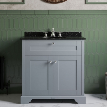 Hudson Reed Old London Floor Standing Vanity Unit with 3TH Black Marble Top Basin 800mm Wide - Storm Grey