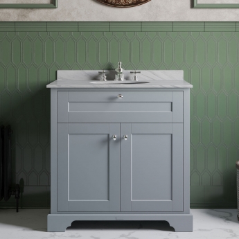 Hudson Reed Old London Floor Standing Vanity Unit with 3TH Grey Marble Top Basin 800mm Wide - Storm Grey