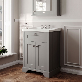 Hudson Reed Old London Floor Standing Vanity Unit with 3TH Basin 600mm Wide - Storm Grey | Product Image