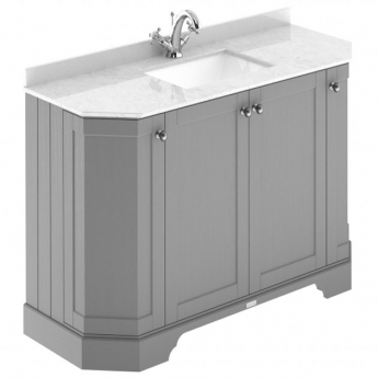 Hudson Reed Old London Angled Floor Standing Vanity Unit with 1TH White Marble Top Basin 1200mm Wide - Storm Grey