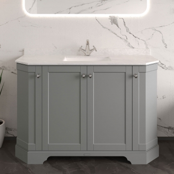 Hudson Reed Old London Angled Floor Standing Vanity Unit with 1TH White Marble Top Basin 1200mm Wide - Storm Grey
