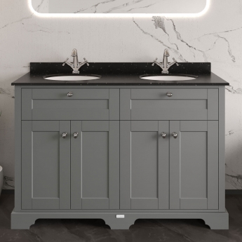 Hudson Reed Old London Floor Standing Vanity Unit with 1TH Black Marble Top Basin 1200mm Wide - Storm Grey