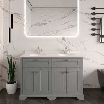 Hudson Reed Old London Floor Standing Vanity Unit with 1TH White Marble Top Basin 1200mm Wide - Storm Grey | Product Image