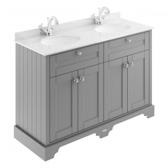 Hudson Reed Old London Floor Standing Vanity Unit with 1TH White Marble Top Basin 1200mm Wide - Storm Grey