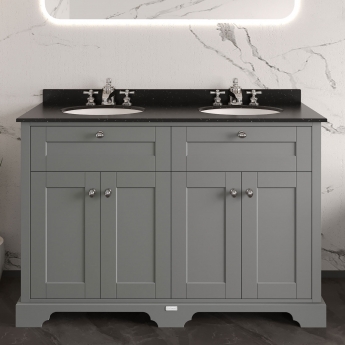 Hudson Reed Old London Floor Standing Vanity Unit with 3TH Black Marble Top Basin 1200mm Wide - Storm Grey