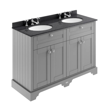 Hudson Reed Old London Floor Standing Vanity Unit with 3TH Black Marble Top Basin 1200mm Wide - Storm Grey | Product Image