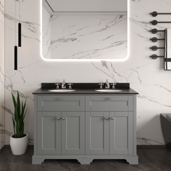 Hudson Reed Old London Floor Standing Vanity Unit with 3TH Black Marble Top Basin 1200mm Wide - Storm Grey | Product Image