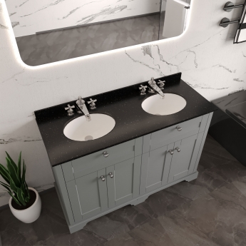 Hudson Reed Old London Floor Standing Vanity Unit with 3TH Black Marble Top Basin 1200mm Wide - Storm Grey
