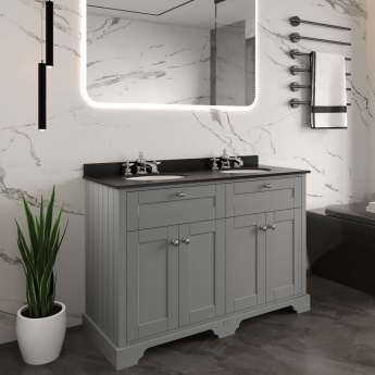 Hudson Reed Old London Floor Standing Vanity Unit with 3TH Black Marble Top Basin 1200mm Wide - Storm Grey