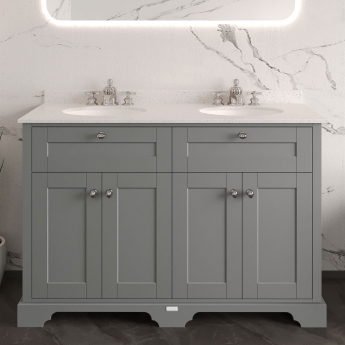 Hudson Reed Old London Floor Standing Vanity Unit with 3TH White Marble Top Basin 1200mm Wide - Storm Grey