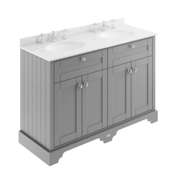 Hudson Reed Old London Floor Standing Vanity Unit with 3TH White Marble Top Basin 1200mm Wide - Storm Grey | Product Image