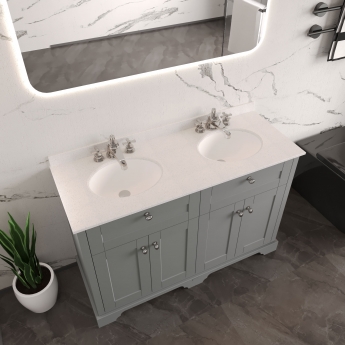 Hudson Reed Old London Floor Standing Vanity Unit with 3TH White Marble Top Basin 1200mm Wide - Storm Grey