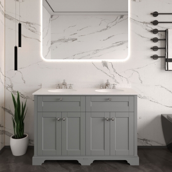Hudson Reed Old London Floor Standing Vanity Unit with 3TH White Marble Top Basin 1200mm Wide - Storm Grey | Product Image