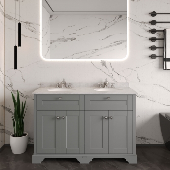Hudson Reed Old London Floor Standing Vanity Unit with 3TH Grey Marble Top Basin 1200mm Wide - Storm Grey | Product Image